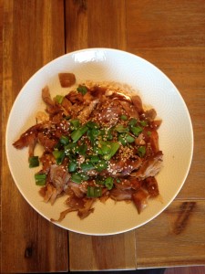 Green onions and sesame seeds make food pretty.