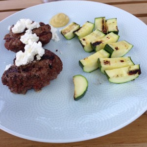 "something light" at eric's request.  goat cheese and a side of grilled zucchini.