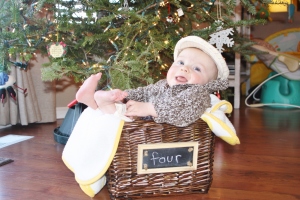 He's wearing seersucker pants that match the hat. I bought the outfit four years ago for cousin Ethan to wear to our wedding!