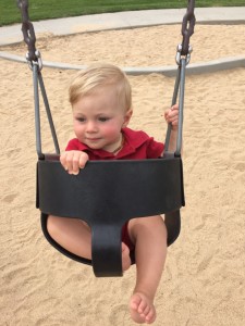 Swinging at the many parks on our walks & runs.